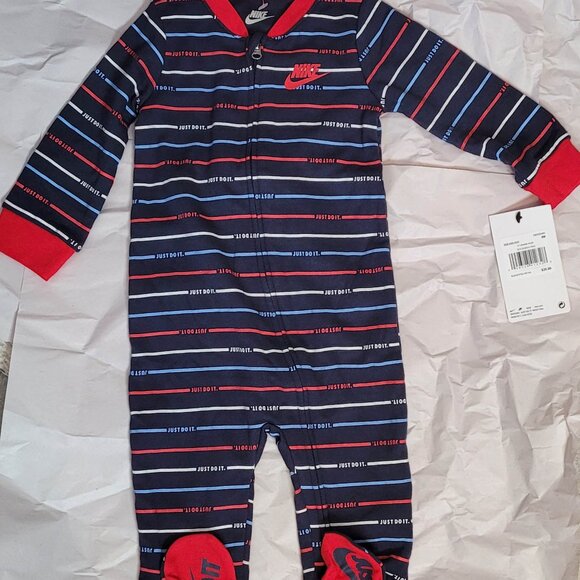 Nike Baby Boys Striped Long Sleeve Onesie with Full Zip & "Just Do It" 9 Mos - Picture 10 of 12